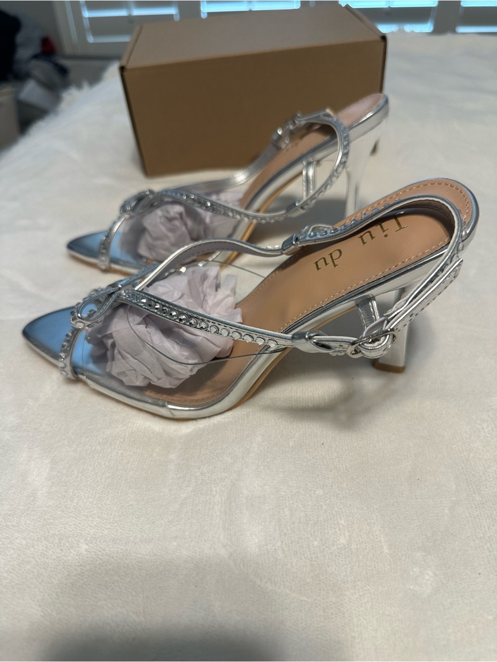 Silver Embellished Slingback Heels